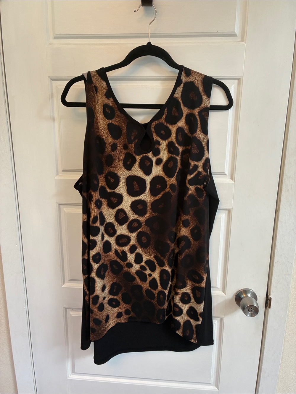 Leopard Print Cold-Shoulder Tunic Top - Black & Brown